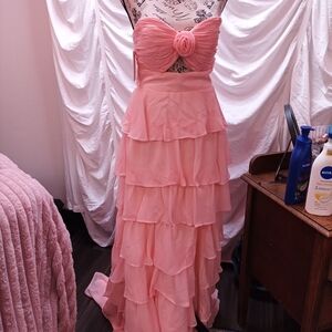 Source Unknown Blush Ruffled Prom Gown